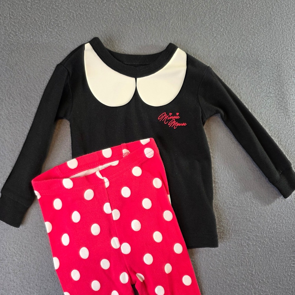 Baby Gap Disney Minnie Mouse 2-Piece Pajama Set Black Red 6-12 Months